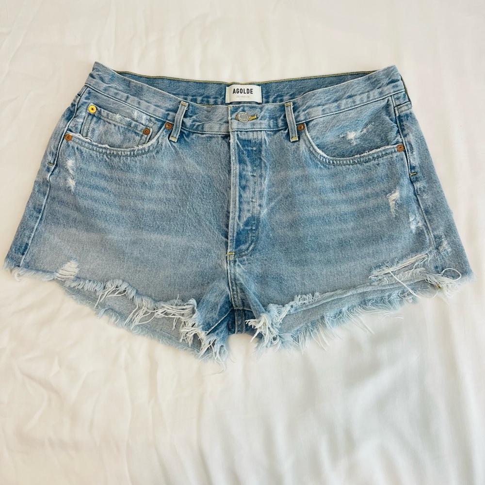 Agolde Parker cut-off denim shorts, size 32.